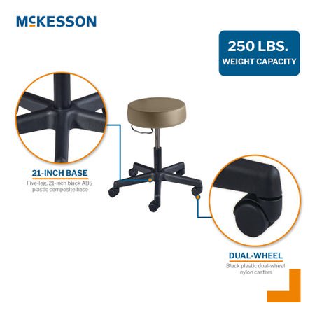Exam Stool McKesson Without Backrest Pneumatic Height Adjustment 5 Casters Clamshell