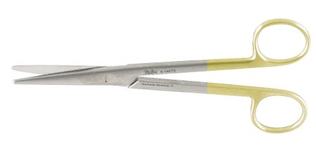 Dissecting Scissors Miltex® Carb-N-Sert® Mayo 6-3/4 Inch Length OR / Surgical Grade German Stainless Steel / Tungsten Carbide NonSterile Finger Ring Handle Straight, Rounded Blunt Tip / Blunt Tip