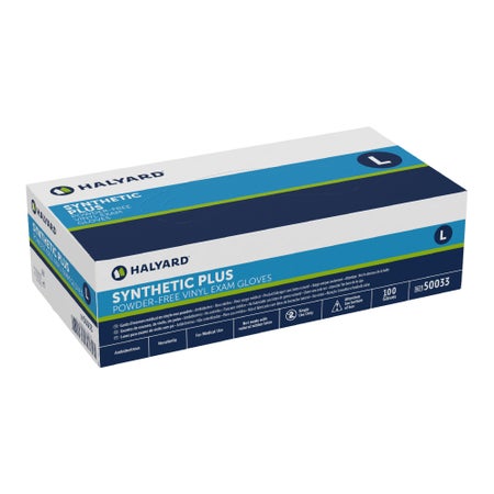 Exam Glove Halyard™ Large 100 per Box NonSterile Vinyl Standard Cuff Length Smooth White Not Rated
