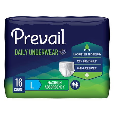 Absorbent Underwear Prevail® Daily Underwear Maximum Pull On with Tear Away Seams Adult Large Unisex Disposable Heavy Absorbency