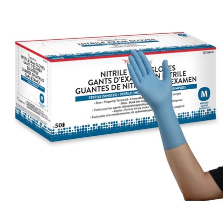 Exam Glove Flexam® X-Large 50 per Box Sterile Single Nitrile Extended Cuff Length Textured Fingertips Blue Chemo Tested