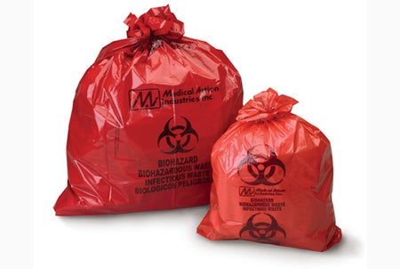 Biohazard Waste Bag Biohazard Symbol / Biohazardous Waste / Infectious Waste 12 to 16 gal. Red 25 X 35 Inch