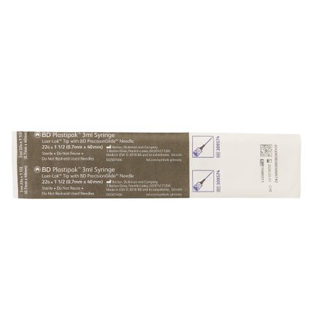 Standard Hypodermic Syringe with Needle PrecisionGlide™ 3 mL 1-1/2 Inch 22 Gauge NonSafety Regular Wall