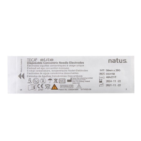 EMG Needle Electrode Teca® Elite 26 Gauge X 50 mm Stainless Steel Sterile Concentric Needle Tip Disposable