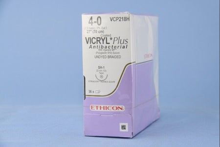 Absorbable Antibacterial Suture with Needle Coated Vicryl™ Plus Polyglactin 910 SH-1 1/2 Circle Taper Point Needle Size 4-0 Braided