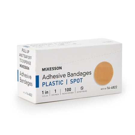 Adhesive Spot Bandage McKesson Plastic Tan 1 Inch Diameter Sterile