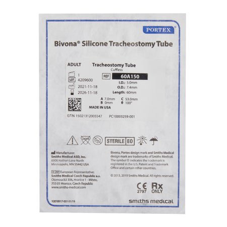 Uncuffed Tracheostomy Tube Bivona® Size 5.0 Adult