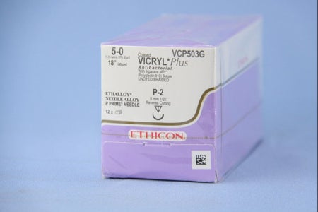 Absorbable Antibacterial Suture with Needle Coated Vicryl™ Plus Polyglactin 910 P-2 1/2 Circle Precision Reverse Cutting Needle Size 5-0 Braided