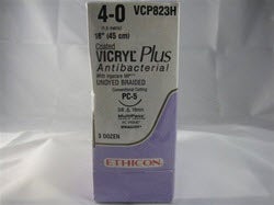 Absorbable Antibacterial Suture with Needle Coated Vicryl™ Plus Polyglactin 910 PC-5 3/8 Circle Precision Conventional Cutting Needle Size 4-0 Braided