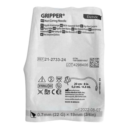 Huber Infusion Set Gripper® 22 Gauge 3/4 Inch 8 Inch Tubing Without Port