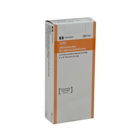 Antimicrobial Island Dressing Telfa™ AMD 4 X 8 Inch Rectangle Sterile Film Backing