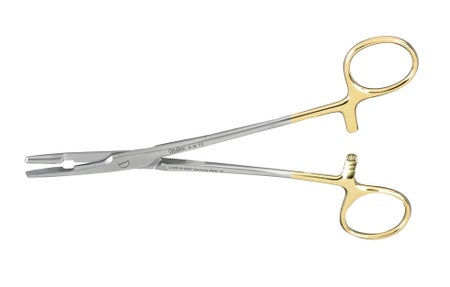 Needle Holder Olsen-Hegar 6-1/2 Inch Length Serrated Jaws Finger Ring Handle
