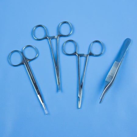 Suture Set Centurion® (1) Tray, Multiple Compartment, (1) Mosquito Hemostat Curved, (1) Webster Snag Free Needle Holder, (1) Adson Forcep 1:2 Teeth 4-3/4 Inch, (1) Iris Scissor Straight 4-1/2 Inch