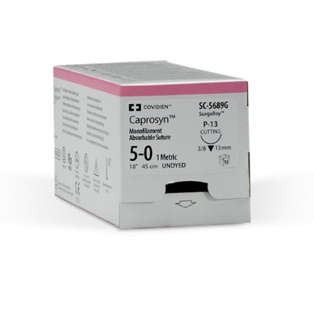 Absorbable Suture with Needle Caprosyn™ Polyester P-13 3/8 Circle Precision Reverse Cutting Needle Size 5-0 Monofilament