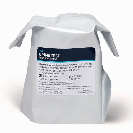 Drugs of Abuse Test Kit iCup® A.D. AMP, BAR, BZO, COC, mAMP/MET, MTD, OPI, TCA, THC (CR, GL, NI, OX, pH, SG) 25 Tests CLIA Non-Waived