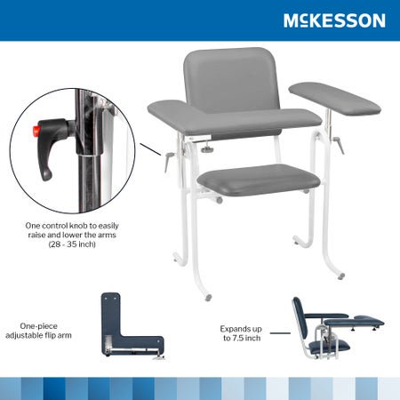 Blood Drawing Chair McKesson 1 Fixed Armrest, 1 Flip Up Armrest Gray 500 lbs. Weight Capacity