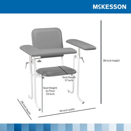 Blood Drawing Chair McKesson 1 Fixed Armrest, 1 Flip Up Armrest Gray 500 lbs. Weight Capacity