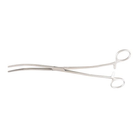 Uterine Dressing Forceps McKesson Argent™ Bozeman 10-1/2 Inch Length OR / Surgical Grade German Stainless Steel NonSterile Locking Finger Ring Handle Double Curved Serrated Tips