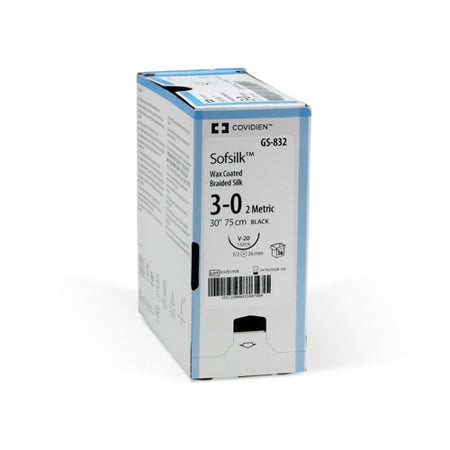 Nonabsorbable Suture with Needle Sofsilk™ Silk P-12 3/8 Circle Precision Reverse Cutting Needle Size 3-0 Braided