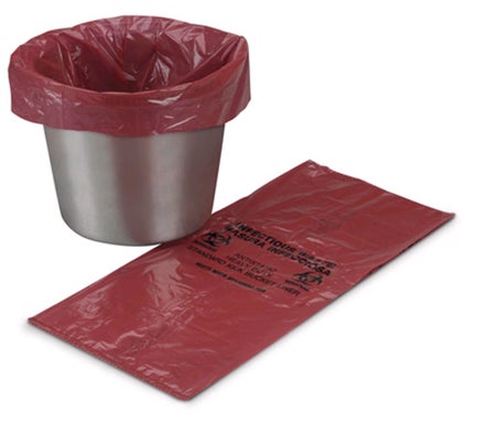 Kick Bucket Waste Bag Biohazard Symbol / Infectious Waste 7 gal. Red 16 X 18 Inch