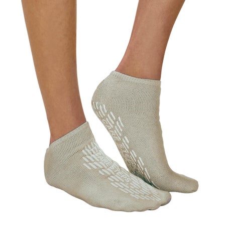 Slipper Socks Care-Steps® Unisex Adult Large Double Tread Single Patient Use Beige