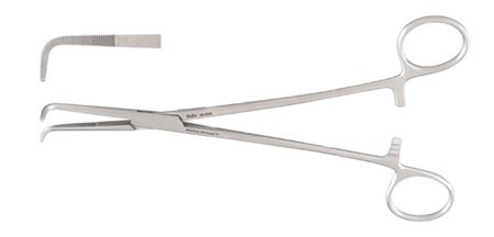 Thoracic Forceps Miltex® Kantrowitz 7-1/2 Inch Length OR / Surgical Grade German Stainless Steel NonSterile Locking Finger Ring Handle Angled 90° Delicate, Serrated Tips