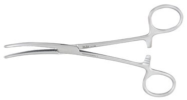 Hemostatic Forceps Miltex® Rochester-Pean 10-1/4 Inch Length OR / Surgical Grade German Stainless Steel NonSterile Locking Finger Ring Handle Curved Serrated Tips