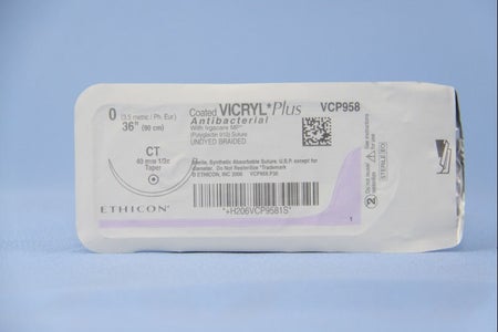 Absorbable Antibacterial Suture with Needle Coated Vicryl™ Plus Polyglactin 910 CT 1/2 Circle Taper Point Needle Size 0 Braided