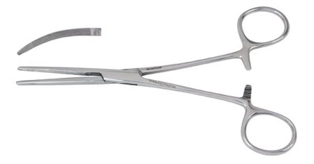 Hemostatic Forceps Vantage® Rochester-Carmalt 8 Inch Length Floor / Office Grade Pakistani Stainless Steel NonSterile Locking Finger Ring Handle Curved Serrated Tips