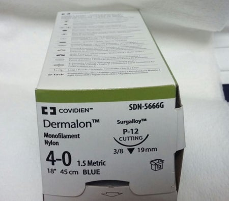 Nonabsorbable Suture with Needle Dermalon™ Nylon P-12 3/8 Circle Precision Reverse Cutting Needle Size 4-0 Monofilament