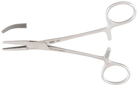 Hemostatic Forceps Miltex® Jones 5 Inch Length OR / Surgical Grade German Stainless Steel NonSterile Locking Finger Ring Handle Curved Serrated Tips
