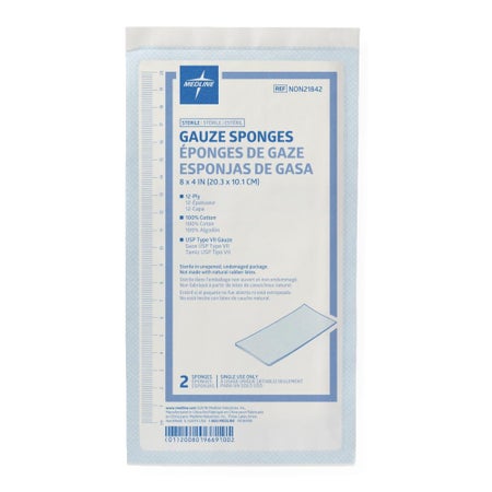 Gauze Sponge Medline 4 X 8 Inch 12-Ply Sterile 2 per Pack