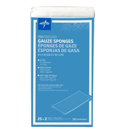 Gauze Sponge Medline 4 X 8 Inch 12-Ply Sterile 2 per Pack