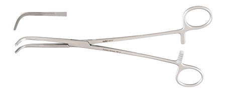 Hemostatic Forceps Miltex® Mixter 9 Inch Length OR / Surgical Grade German Stainless Steel NonSterile Locking Finger Ring Handle Angled 90° Serrated Tips