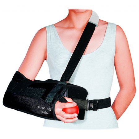 Sling with Abduction Pillow DonJoy® UltraSling® II Large Nylon / Polyester / Polyurethane Foam / Terry Cloth Buckle Closure / Hook and Loop Strap Closure Left or Right Arm