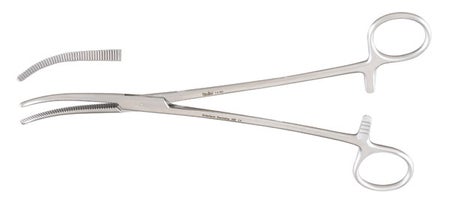 Gall Duct Forceps Miltex® Moynihan 8-1/2 Inch Length OR / Surgical Grade German Stainless Steel NonSterile Locking Finger Ring Handle Curved Serrated Tips