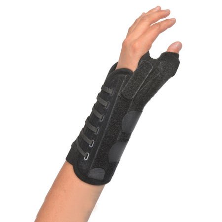 Thumb Brace with Wrist Support Titan Thumb™ Adult / Child Regular Adjustable Lacing Pulls Thumb / Wrist Black