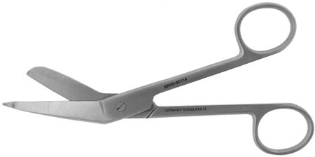 Bandage Scissors BR Surgical Lister 7-1/4 Inch Length OR / Surgical Grade German Stainless Steel NonSterile Finger Ring Handle Angled Blunt Tip / Blunt Tip