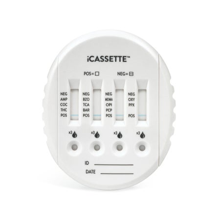 Drugs of Abuse Test Kit iCassette™ AMP, COC, mAMP/MET, OPI, THC 25 Tests CLIA Waived