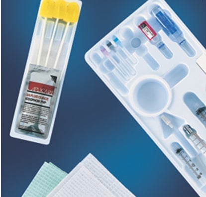 Universal Block Tray <UL><LI>Needle, 18 G X 1-1/2 Inch<BR><LI>Needle, 30 G X 1 Inch <BR><LI>Gauze Pad, 3 X 3 Inch<BR><LI>Syringe, 3 mL, Plastic, Luer Lock<BR><LI>Syringe, 5 mL, Plastic, Luer Lock<BR><LI>Syringe, 10 mL, Plastic, Luer Lock<BR><LI>Blotting Towel, 19-1/2 X 28 Inch, Blue<BR><LI>Drape, 22 X 28 Inch, Fenestrated<BR><LI>Prep Tray<BR><LI>Needle Stick Pad<BR><LI>Povidone Iodine 10%, 3/4 oz.<BR><LI>Procedural Tray, Styrene<BR><LI>Syringe Labels<BR><LI>Prep Stick<BR><LI>Extension Line, 6 Inch, Minibore<BR></UL> Without Drugs