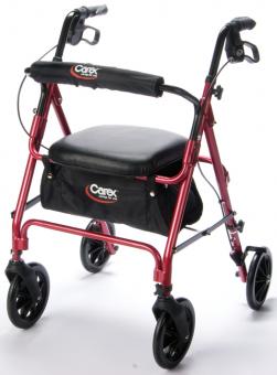 4 Wheel Rollator Carex® Red Adjustable Height / Folding Aluminum Frame