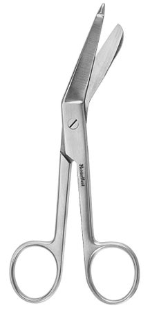 Bandage Scissors MeisterHand® Lister 4-1/2 Inch Length OR / Surgical Grade German Stainless Steel NonSterile Finger Ring Handle Angled Blunt Tip / Blunt Tip
