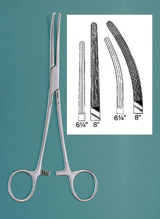 Hemostatic Forceps Miltex® Rochester-Ochsner 6-1/4 Inch Length OR / Surgical Grade German Stainless Steel NonSterile Locking Finger Ring Handle Curved Serrated Tips with 1 X 2 Teeth