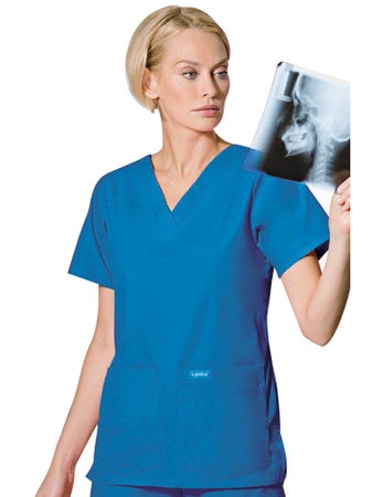 Scrub Shirt Landau Essentials 2X-Large Black 4 Pockets Short Set-In Sleeve Female