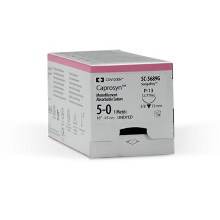 Absorbable Suture with Needle Caprosyn™ Polyester C-13 3/8 Circle Reverse Cutting Needle Size 4-0 Monofilament