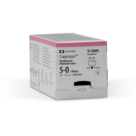 Absorbable Suture with Needle Caprosyn™ Polyester C-13 3/8 Circle Reverse Cutting Needle Size 5-0 Monofilament