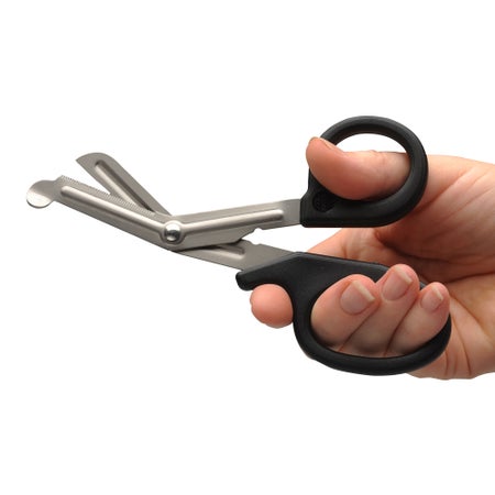 Trauma Scissors MooreBrand® Medicut® 7-1/4 Inch Length Floor / Office Grade Stainless Steel / Plastic NonSterile Black Finger Ring Handle Angled Blunt Tip / Blunt Tip