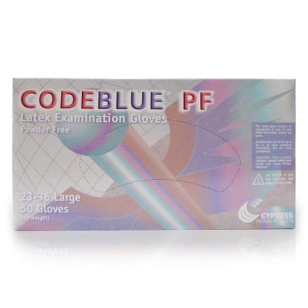 Exam Glove CODEBLUE® PF Large 50 per Box NonSterile Latex Extended Cuff Length Fully Textured Blue Not Rated