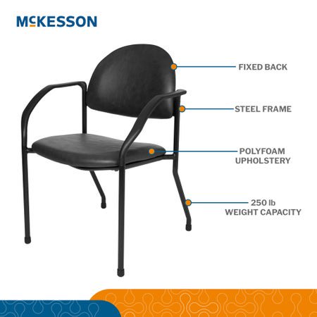 Side Chair McKesson Black Fixed Arms PolyFoam Upholstery 250 lbs. Weight Capacity