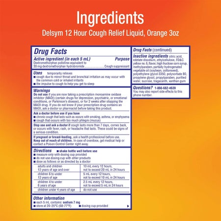 Cold and Cough Relief Delsym® 30 mg / 5 mL Strength Liquid 3 oz.